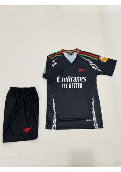 Arsanal Rıce New Sezon Iç Saha Siyah Çocuk Futbol Forması 4lü Set Forma+Şort+Çorp+Bilrklik