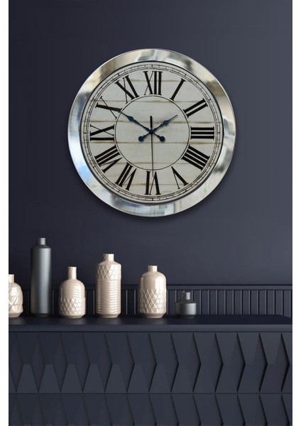 Hediyelik 36 cm Krom Metal Roma Rakamlı Duvar Saati