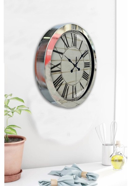 Hediyelik 36 cm Krom Metal Roma Rakamlı Duvar Saati modelleri