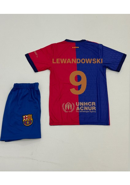 Barcelona Lewandowski New Sezon Bordo Iç Saha Çocuk Futbol Forması 4lü Set Forma+Şort+Çorp+Bilrklik