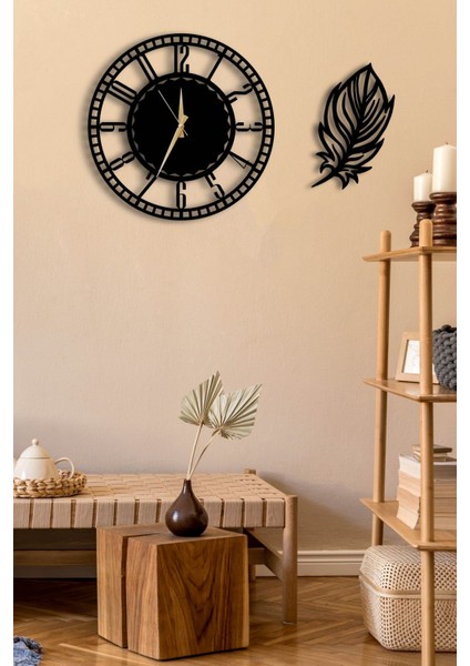Dekoratif Siyah Duvar Saati 50CM + Yapraklı Tablo fırsatları