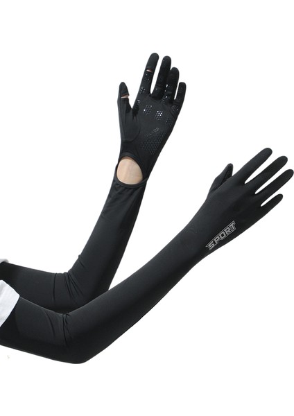 Yaz Uzun Buz Ipek Güneş Koruyucu Eldiven Kadın Yaz Anti-Ultraviyole Manşet Dış Mekan Seyahat Naylon Kapak Soğuk Buz Kollu (Yurt Dışından)