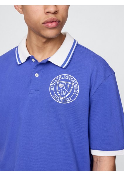 Erkek Mavi Athletic Gap Logo Pique Polo T-Shirt modelleri
