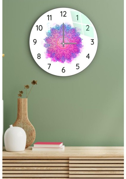 Çap 37 cm Renkli Mandala Dekoratif Cam Duvar Saati