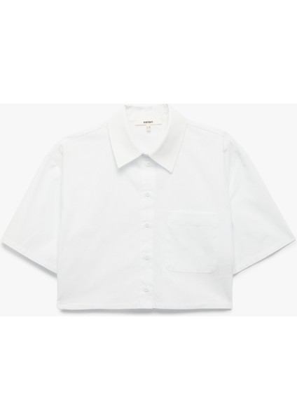 Pamuklu Kısa Kollu Klasik Yaka Crop Poplin Gömlek
