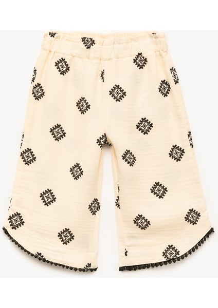 Beli Lastikli Pamuklu Desenli Bol Paça Pantolon