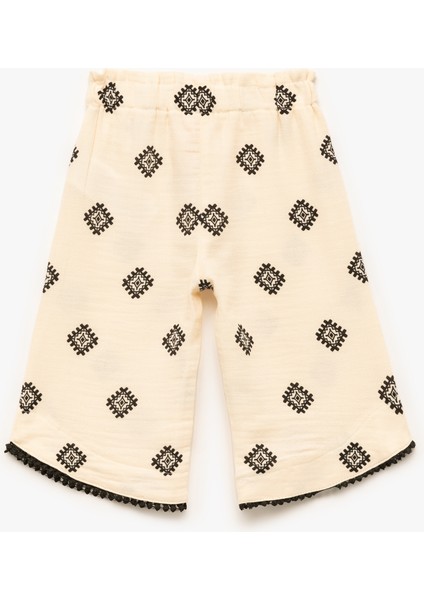 Beli Lastikli Pamuklu Desenli Bol Paça Pantolon