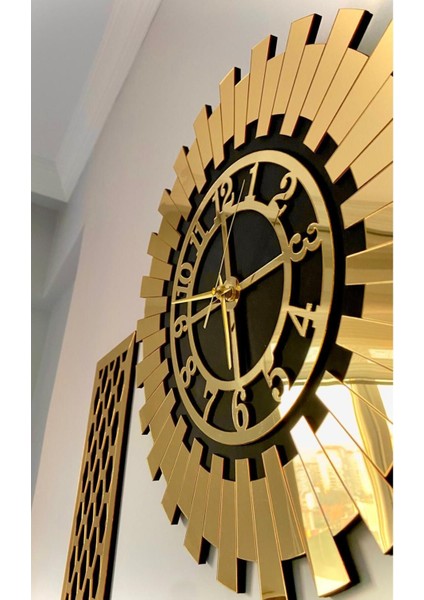 Dekoratif Duvar Saati 100 x 60 cm Gold 3 Lü Set 50 cm Türk Rakamlı Saat, 25X60 cm 2 Ad. Petek Tablo fiyatları