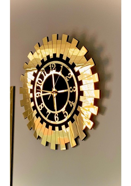 Dekoratif Duvar Saati 100 x 60 cm Gold 3 Lü Set 50 cm Türk Rakamlı Saat, 25X60 cm 2 Ad. Petek Tablo