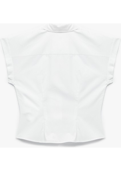 Pamuklu Kısa Kap Kollu Asimetrik Kesim Önden Bağlama Detaylı Gömlek fiyatları