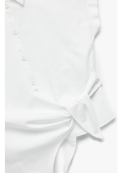 Pamuklu Kısa Kap Kollu Asimetrik Kesim Önden Bağlama Detaylı Gömlek fırsatları