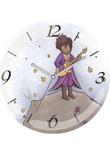 Küçük Prens Hayal Gitar Müzik Bombeli Gerçek Cam Duvar Saati