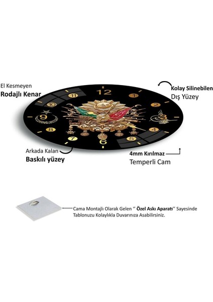 Osmanlı Arması Cam Saat - 40 cm fırsatları
