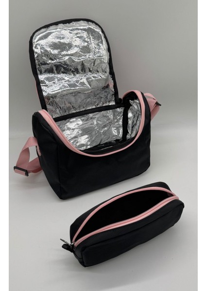 Ilk Okul Çantası 3'lü Seti Unisex Çocuk Ilkokul Çantası LDC-8010 Pudra-Siyah