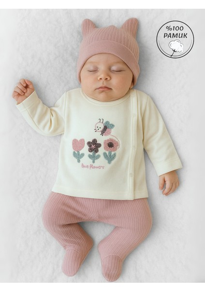 %100 Pamuklu 0-3 Ay Yenidoğan Bebek Hastane Çıkışı 3lü Set