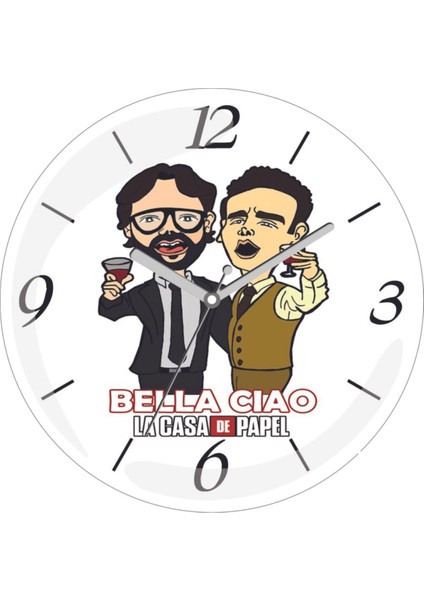 La Casa De Papel - Bella Ciao Bombeli Gerçek Cam Duvar Saati