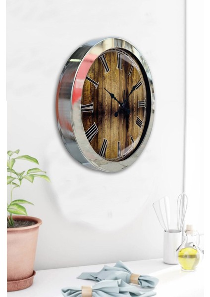 Hediyelik 36 cm Krom Metal Eskitme Duvar Saati modelleri