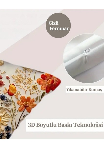 Çiçek Desenli 3 Boyutlu Kırlent Kılıfı 1 Adet modelleri