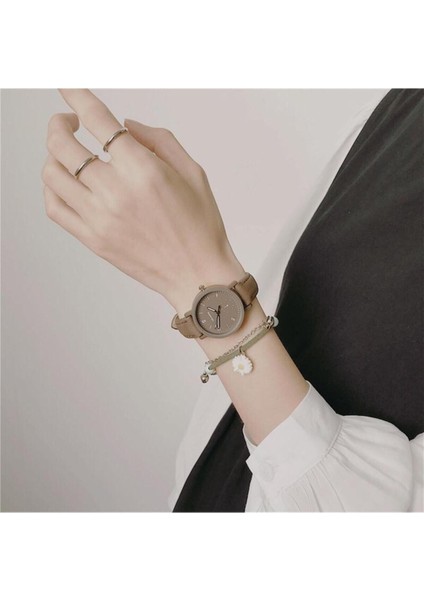 Kadın Süet Kol Saati Metal Kasa Beyaz Açık Kahverengi 23 mm Suya Dayanıklı