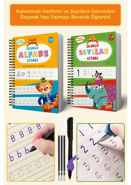 Harfleri ve Sayıları Yazmayı Kolayca Öğreten Kitap | Sihirli Uçan Kalemli Oluklu (Kabartmalı) Kitap