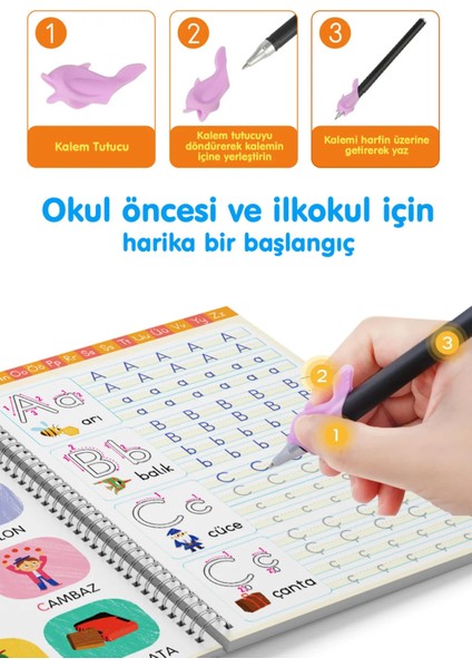 Harfleri ve Sayıları Yazmayı Kolayca Öğreten Kitap | Sihirli Uçan Kalemli Oluklu (Kabartmalı) Kitap modelleri