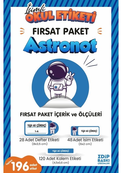 Astronot Fırsat Paket Okul Etiketi