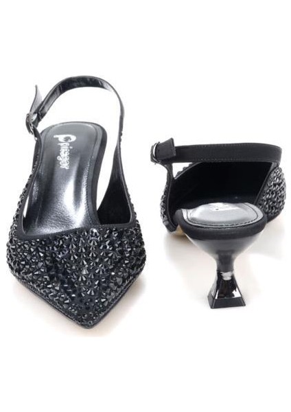 PS-31990 4,5 cm Topuklu Kadın Taşlı Arkası Açık Stiletto Abiye Ayakkabı
