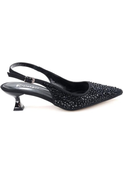 PS-31990 4,5 cm Topuklu Kadın Taşlı Arkası Açık Stiletto Abiye Ayakkabı