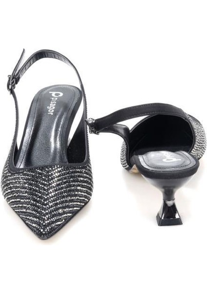 PS-32350 Kadın 4 cm Arkası Açık Taşlı Abiye Stiletto Ayakkabı