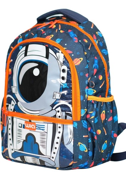 Lacivert-Turuncu Astronot Desenli Erkek Çocuk Okul Çanta Seti (3 Parça)