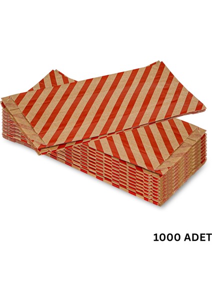 Körüklü Kraft Kese Kağıdı, Kırmızı Verev Desenli Şamua Hediye, Ambalaj Poşeti, 15X33 Cm, 1000 Adet