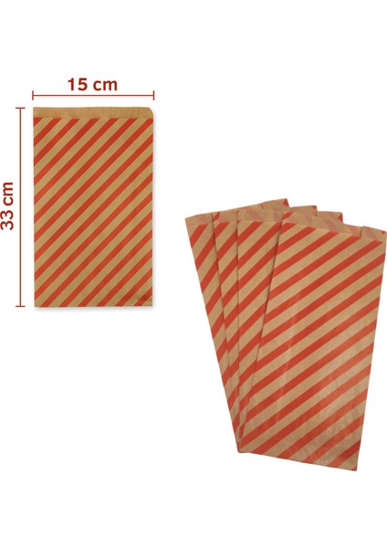 Körüklü Kraft Kese Kağıdı, Kırmızı Verev Desenli Şamua Hediye, Ambalaj Poşeti, 15X33 Cm, 1000 Adet fiyatları
