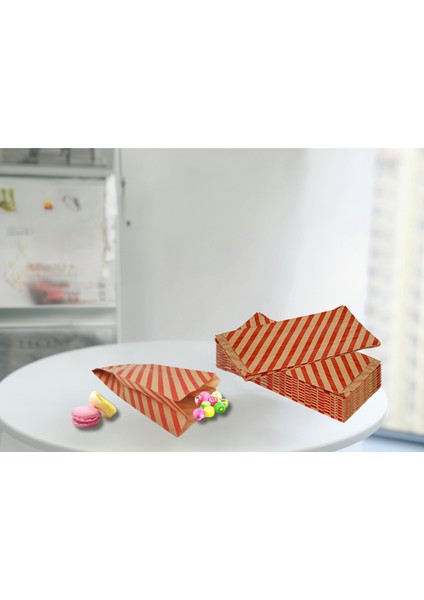 Körüklü Kraft Kese Kağıdı, Kırmızı Verev Desenli Şamua Hediye, Ambalaj Poşeti, 15X33 Cm, 1000 Adet indirimleri