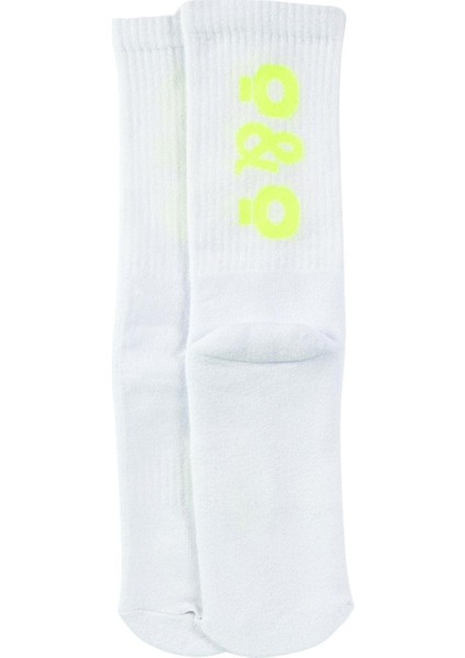 Erkek Beyaz-Neon Sarı Logolu Soket Çorap