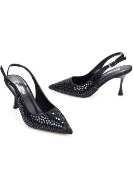PS-32150 Kadın 7 cm Arkası Açık Abiye Stiletto Ayakkabı