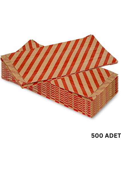 Körüklü Kraft Kese Kağıdı, Kırmızı Verev Desenli Şamua Hediye, Ambalaj Poşeti, 15X33 Cm, 500 Adet
