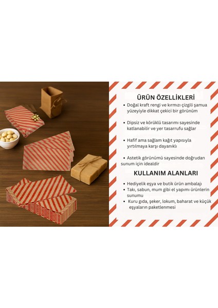 Körüklü Kraft Kese Kağıdı, Kırmızı Verev Desenli Şamua Hediye, Ambalaj Poşeti, 15X33 Cm, 500 Adet fırsatları