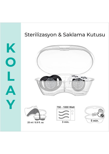 Ortodontik Damaklı Emzik, Antrasit Leopar, 0+ Ay, Emzik Saklama & Sterilizasyon Kutulu, İkili Set