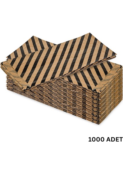 Körüklü Kraft Kese Kağıdı, Siyah Verev Desenli Şamua Hediye, Ambalaj Poşeti, 15X33 Cm, 1000 Adet