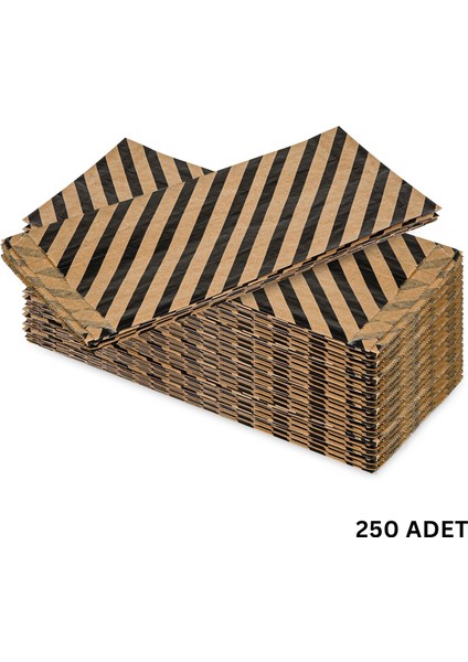 Körüklü Kraft Kese Kağıdı, Siyah Verev Desenli Şamua Hediye, Ambalaj Poşeti, 15X33 Cm, 250 Adet