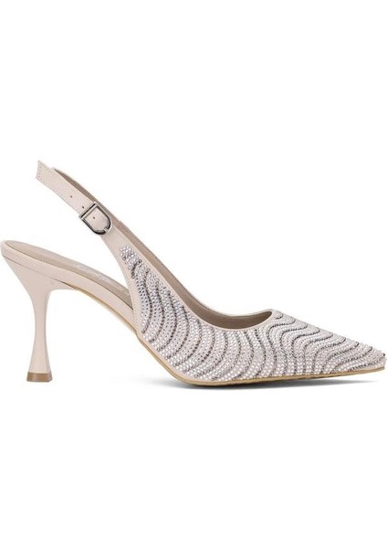PS-32340 cm Topuklu Kadın Taşlı Arkası Açık Stiletto Abiye Ayakkabı