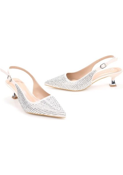 PS-32350 Kadın 4 cm Arkası Açık Taşlı Abiye Stiletto Ayakkabı fiyatları