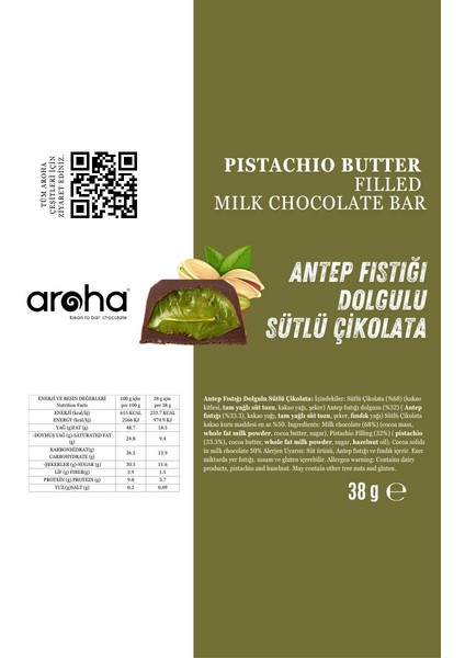 Antep Fıstığı Dolgulu Sütlü Çikolata - 38 G fırsatları