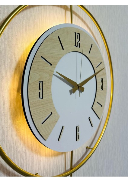 Metal Ahşap ve Işığın Muhteşem Uyumu Duvar Saati Dekoratif