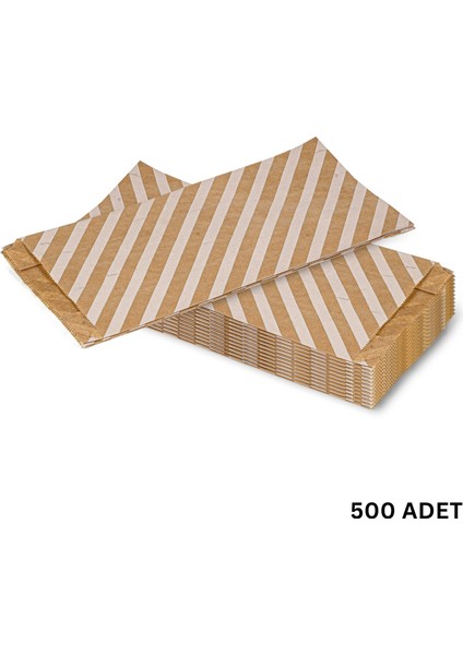 Körüklü Kraft Kese Kağıdı, Beyaz Verev Desenli Şamua Hediye, Ambalaj Poşeti, 15X33 Cm, 500 Adet