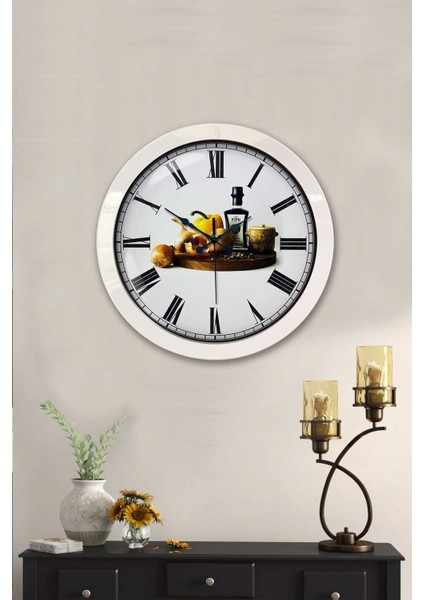 Hediyelik 36 cm Beyaz Metal Mutfak Duvar Saati