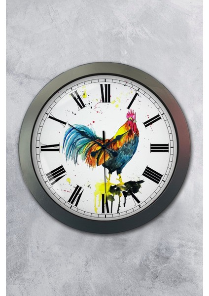 Hediyelik 36 cm Antrasit Metal Horoz Duvar Saati