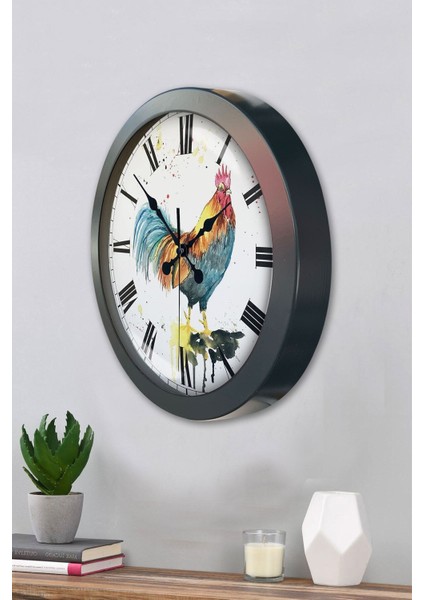 Hediyelik 36 cm Antrasit Metal Horoz Duvar Saati modelleri