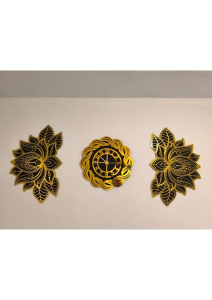Lotus Mandala Tablolar 40*60 ve 40 cm Burgu Gold Pleksi Duvar Saati fiyatları