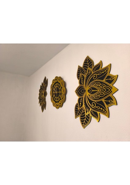 Lotus Mandala Tablolar 40*60 ve 40 cm Burgu Gold Pleksi Duvar Saati modelleri